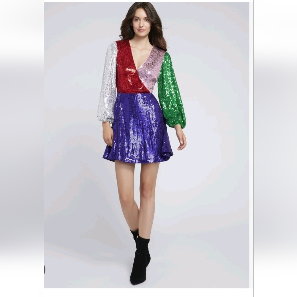 Alice + Olivia Blaze Sequin Color Block Mini Dress Size 6 NWT $ 440 - Picture 8 of 16